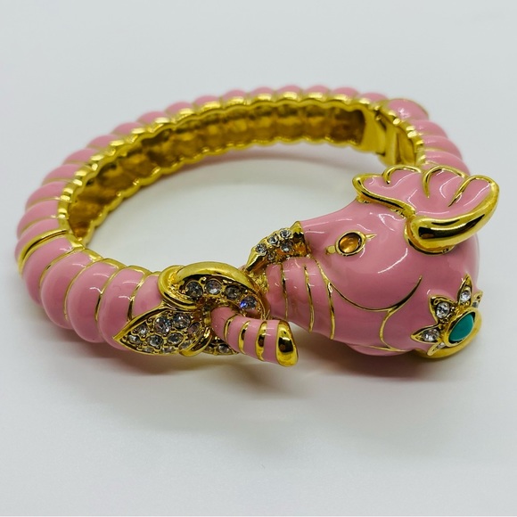 KENNETH JAY LANE PINK RAJ ELEPHANT BANGLE PRISTINE VINTAGE CONDITION BRACELET - Picture 3 of 6